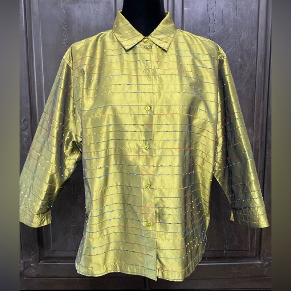 Maggie & Max green oversized silk/ satin buttondown blouse - Size XL - Picture 1 of 8